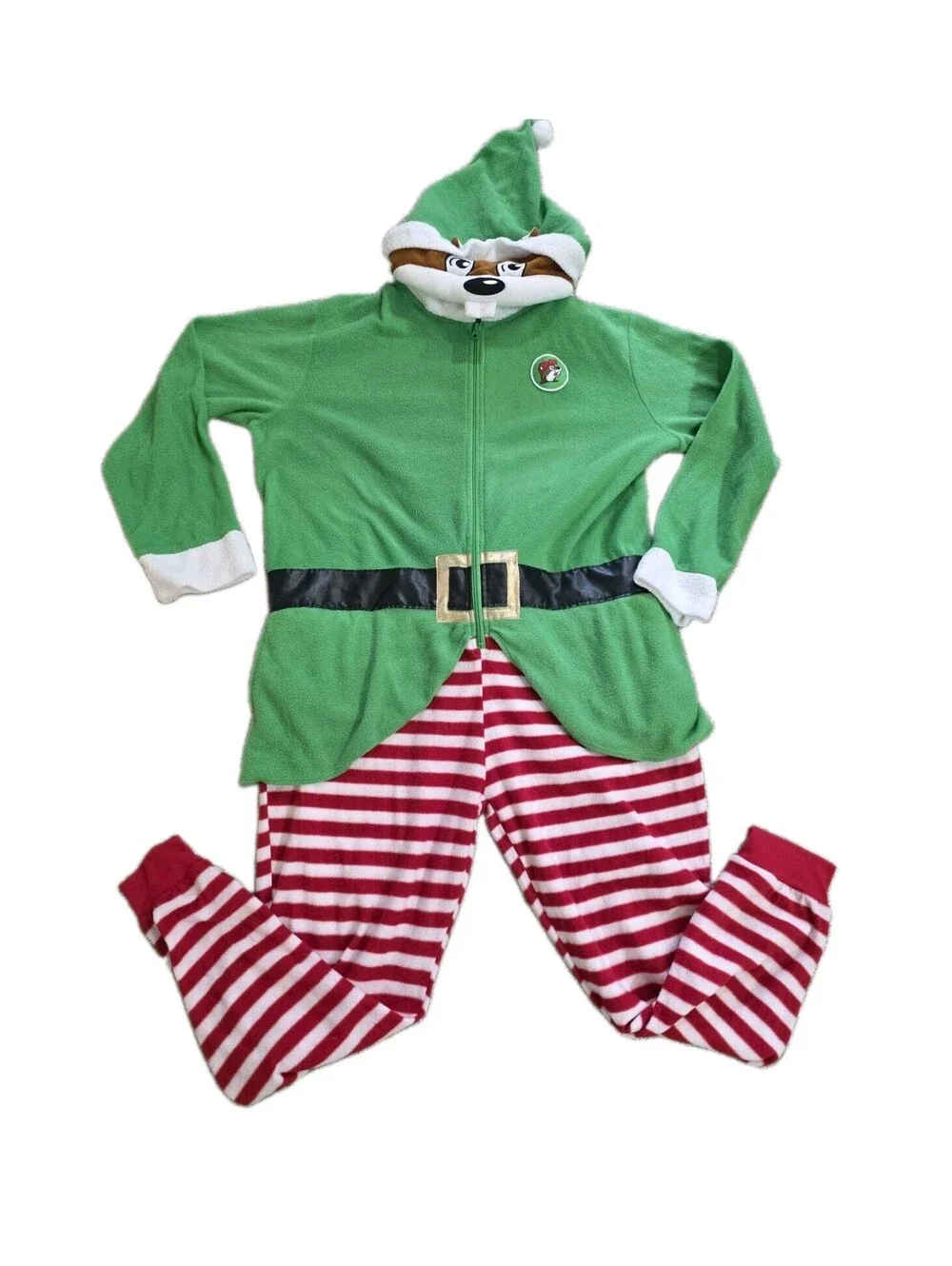 Buc-ee's Christmas Elf Beaver Mascot Union Suit One-Piece Pajamas 2XL EUC